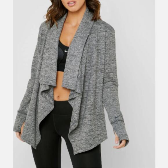 Nike Women's Yoga Draped Open Front Dri Fit Cardigan Heather Gray Size L - Picture 1 of 8